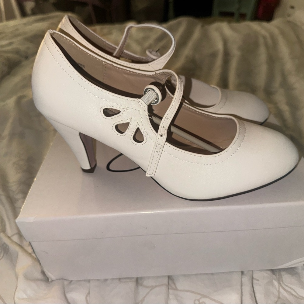 Elegant White Mary Jane Heels